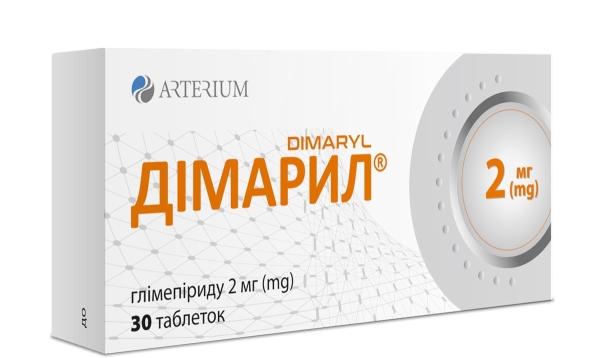 ДІМАРИЛ® таблетки по 2 мг по 10 таблеток у блістері, по 3 блістери у пачці з картону